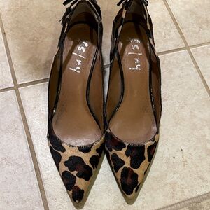 French Sole Leopard-Print Pointed Toe Flats in Brown & Black